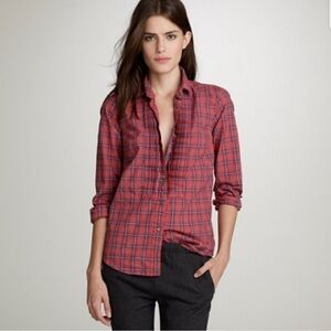 J. Crew Tartan Plaid‎ Pintuck Button Down Top Size 0